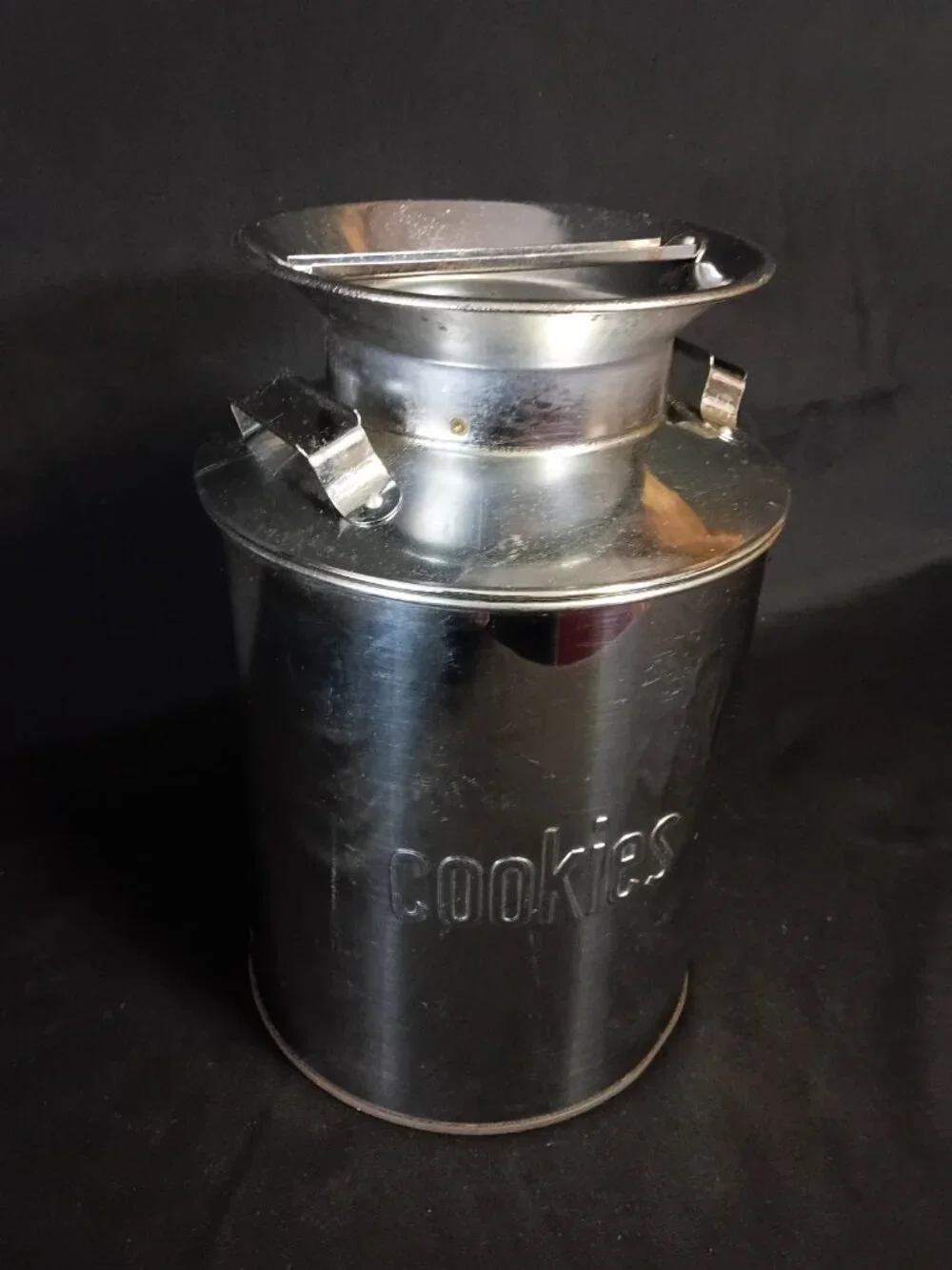 Vintage Chrome Cookie Canister Tin Metal Kitchen Storage Jar Retro Mid Century
